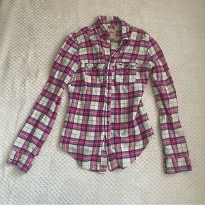 Hollister girls pink plaid 100% cotton long sleeve